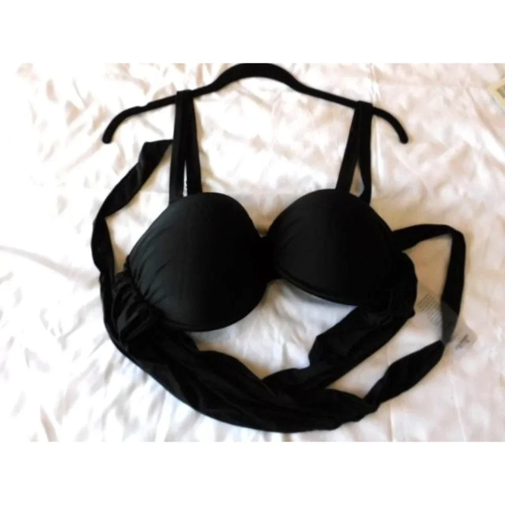 Swimsuits for All CRISSCROSS WRAP UNDERWIRE BIKINI TOP Black 16 D/DD NEW